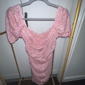 Hello Molly Pink Ruched Asymmetrical Bodycon Dress